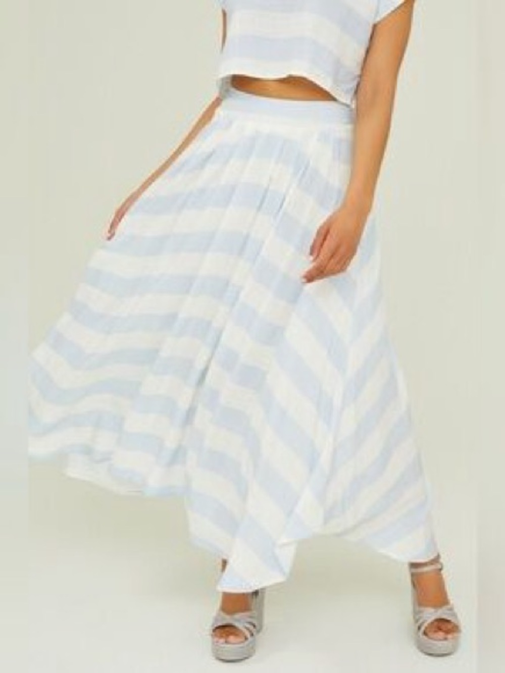 Striped Light Blue and White Maxi Skirt - Women